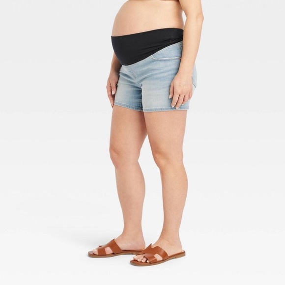 Maternity Denim Shorts - Light Blue - Picture 3 of 6